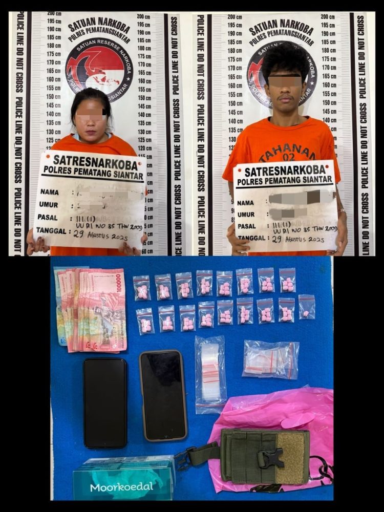 Foto kedua tersangka dan barang bukti yang diamankan Satuan Reserse Narkoba Polres Pematangsiantar.