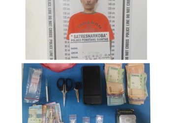 Foto tersangka dan barang bukti yang diamankan Satuan Reserse Narkoba Polres Pematangsiantar.