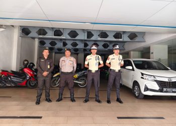 Personil Satuan Samapta Polres Pematangsiantar melaksanakan patroli pengamaan objek vital, pada Senin (1/9/2025) pagi.