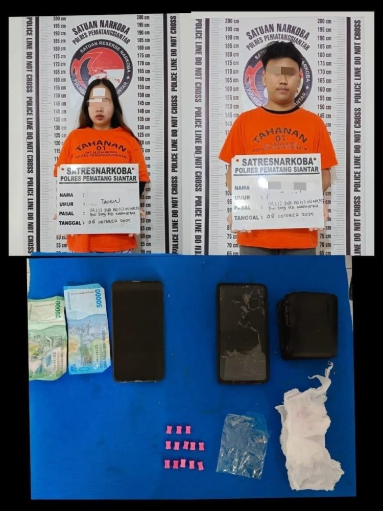 Foto kedua pelaku dan barang bukti yang diamankan Satuan Reserse Narkoba Polres Pematangsianțar.