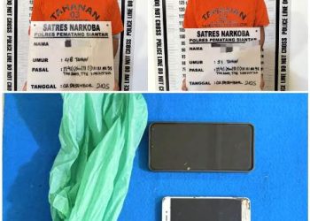 Foto kedua tersangka dan barang bukti yang diamankan Polres Pematangsiantar.