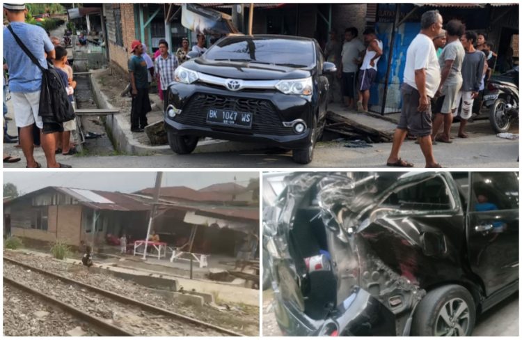 Di Siantar, Kereta Api Tabrak Minibus Hingga Berputar, Lalu Menghantam Warung