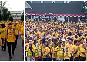 Gelar Jalan Sehat, Ribuan Kader Golkar Kuningkan Siantar