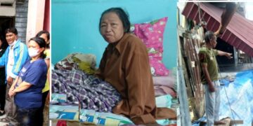 Teks Foto: 
Wali Kota memberi bantuan, warga yang sakit terpaksa mengungsi karena  rumahnya longsor, Peno menatap longsor  
Foto: IST