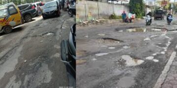 Jalan Surabaya dan  Jalan Ade Irma yang rusak parah