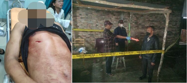 Teks Foto: Korban di rumah sakit dan Polisi melakukan olah TKP