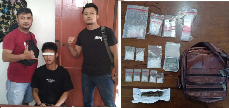 Tersangka diapit petugas dan  barang bukti 
Foto: IST