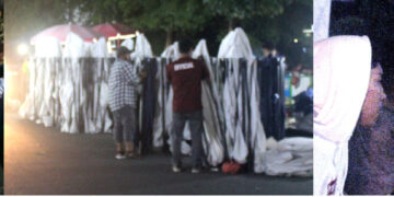 Para pedagang yang meminta uangnya dikembalikan panitia
Tenda-tenda sudah digulung karena Imlek Fair dibubarkan
Foto: IN