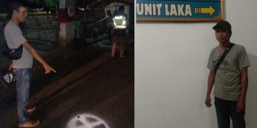 Korban menunjuk lokasi kejadian dan saat akan memberi keterangan di Lantas Polres Siantar
 Foto: IST