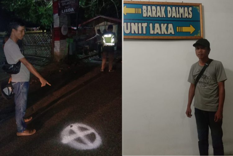Korban menunjuk lokasi kejadian dan saat akan memberi keterangan di Lantas Polres Siantar
 Foto: IST