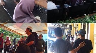 Warga mendatangi Polres Siantar dan pelaku mengenakan  topi digiring personel Polres