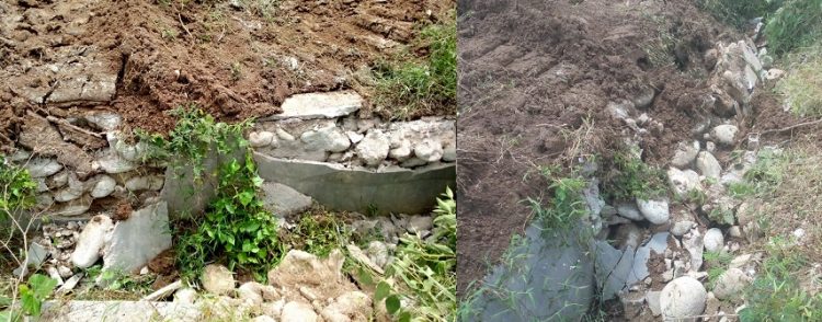 Drainase yang rusak karena alat berat