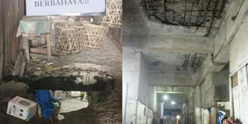 Lantai II yang amblas dan yang akan amblas tampak dari Lantai Dasar