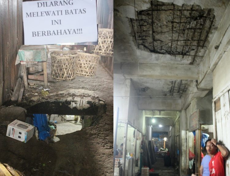 Lantai II yang amblas dan yang akan amblas tampak dari Lantai Dasar