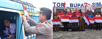 Aksi 10 juta bendera, Merah Putih, Kapolres Simalungun pasang bendera Merah Putih di angkutan umum