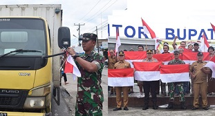Dandim pada Gerakan Nasional Pembagian 10 Juta Bendera Merah Putih dan poto bersama