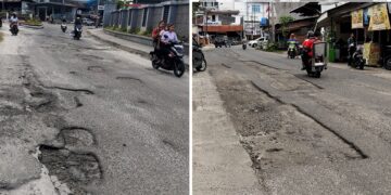 Jalan rusak di depan Hotel Sapadia dan Jalan Pane yang dikorek tapi dibiarkan