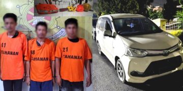 Ketiga pelaku dan barang bukti