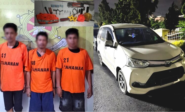 Ketiga pelaku dan barang bukti