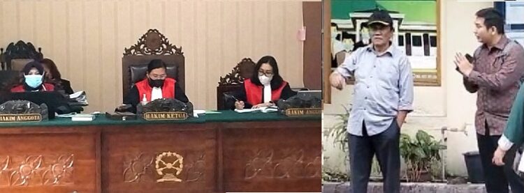 Majaelis hakim dan   RE Siahaan dengan pihak KPK di halaman Pengadilan Negeri Siantar