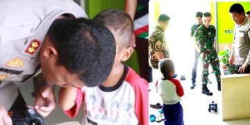 Bocah R bermain mobil remote dan berbisik kepada Kapolres Simalungun