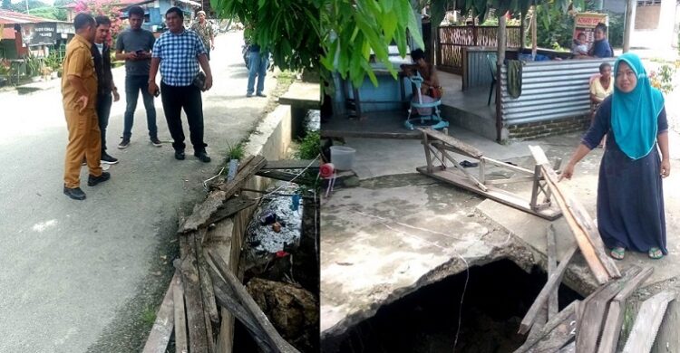 Kerusakaan drainase yang ditinjau Tim APS 2 dan Lurah serta PUTR