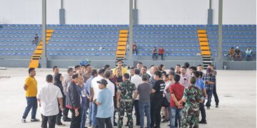 Peninjauan lokasi veneu tinju PON XXI di Gedung Merdeka