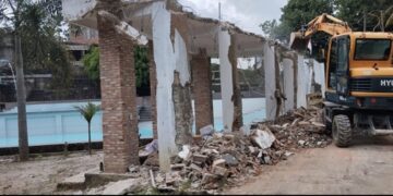 Tembok yang dirobohkan Satpol PP Pemko Siantar sebagai Tergugat III beberapa waktu lalu