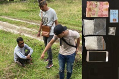 Pelaku dan poetugas bersama barang bukti