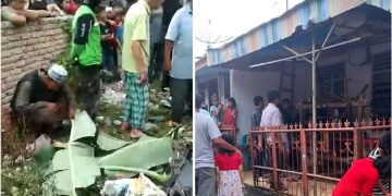 Korban di tutupi daun pisang dan rumah duka