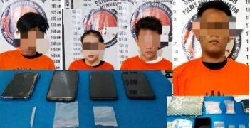 Keempat tersangka dan barang bukti