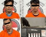 Ketiga tersangka dan barang bukti