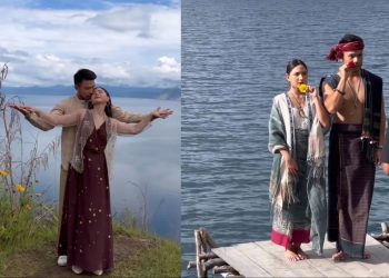 Artis Jessica Mila dan Yakup Hasibuan saat foto prawedding berlatarkan Danau Toba