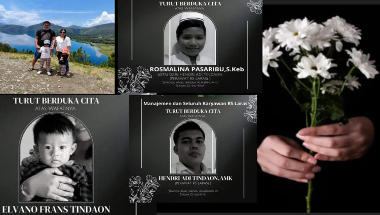 Rosmalina Pasaribu bersama anak dan suami korban kecelakaan lalulintas di Tol Lubuk Pakam-Tebing Tinggi