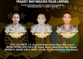 Tiga polisi Polda Lampung menjadi korban penembakan saat menggerebek tempat judi sabung ayam di Kampung Karang Manik, Kecamatan Negara Batin, Way Kanan, Lampung, pada Senin, (17/03/2025). Dokumentasi Polri.