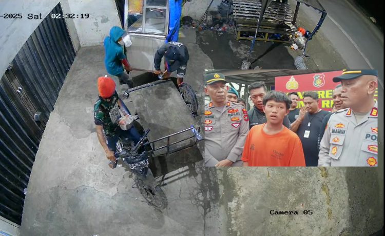 Rekaman CCTV pada Sabtu (25/10/2025) memperlihatkan tiga pelaku saat beraksi di Jalan Letda Sujono, Kecamatan Medan Tembung, mengangkut steling burger menggunakan becak barang pada dini hari,insert: Kapolsek Medan Tembung AKP Ras Maju Tarigan didampingi Kanit Reskrim memperlihatkan tersangka Beri Prina Saragih (19), pelaku pencurian steling burger yang sempat viral di media sosial. Dalam konferensi pers di Mapolsek Medan Tembung, Rabu (29/10/2025)