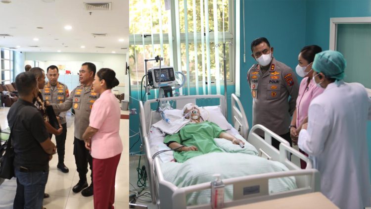 Kapolda Sumatera Utara Irjen Pol Whisnu Hermawan Februanto (tengah) didampingi Kapolrestabes Medan Kombes Pol Dr. Jean Calvijn Simanjuntak (kanan) menjenguk Elida Delviana, korban kecelakaan lalu lintas yang ditabrak anggota Polri, di RS Colombia Asia, Medan, Jumat (31/10/2025). Kunjungan tersebut menjadi wujud empati sekaligus bentuk tanggung jawab moral Polda Sumut terhadap korban.