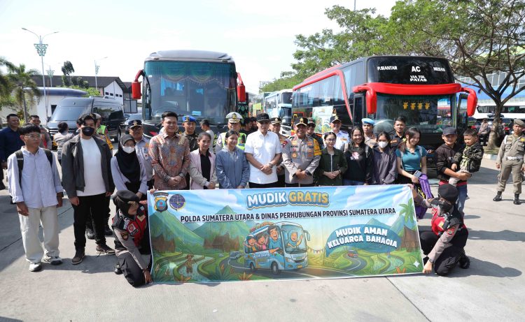 Polda Sumut Bersama Polrestabes Medan Lepas 192 Pemudik dari Terminal Amplas, Utamakan Keselamatan dan Kenyamanan