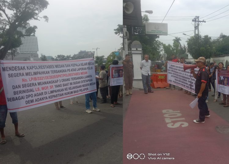 Puluhan Massa DPW JPKPemerintah Demo di Pos Bloc dan Kejari Medan, Desak Polisi Tangkap 3 DPO