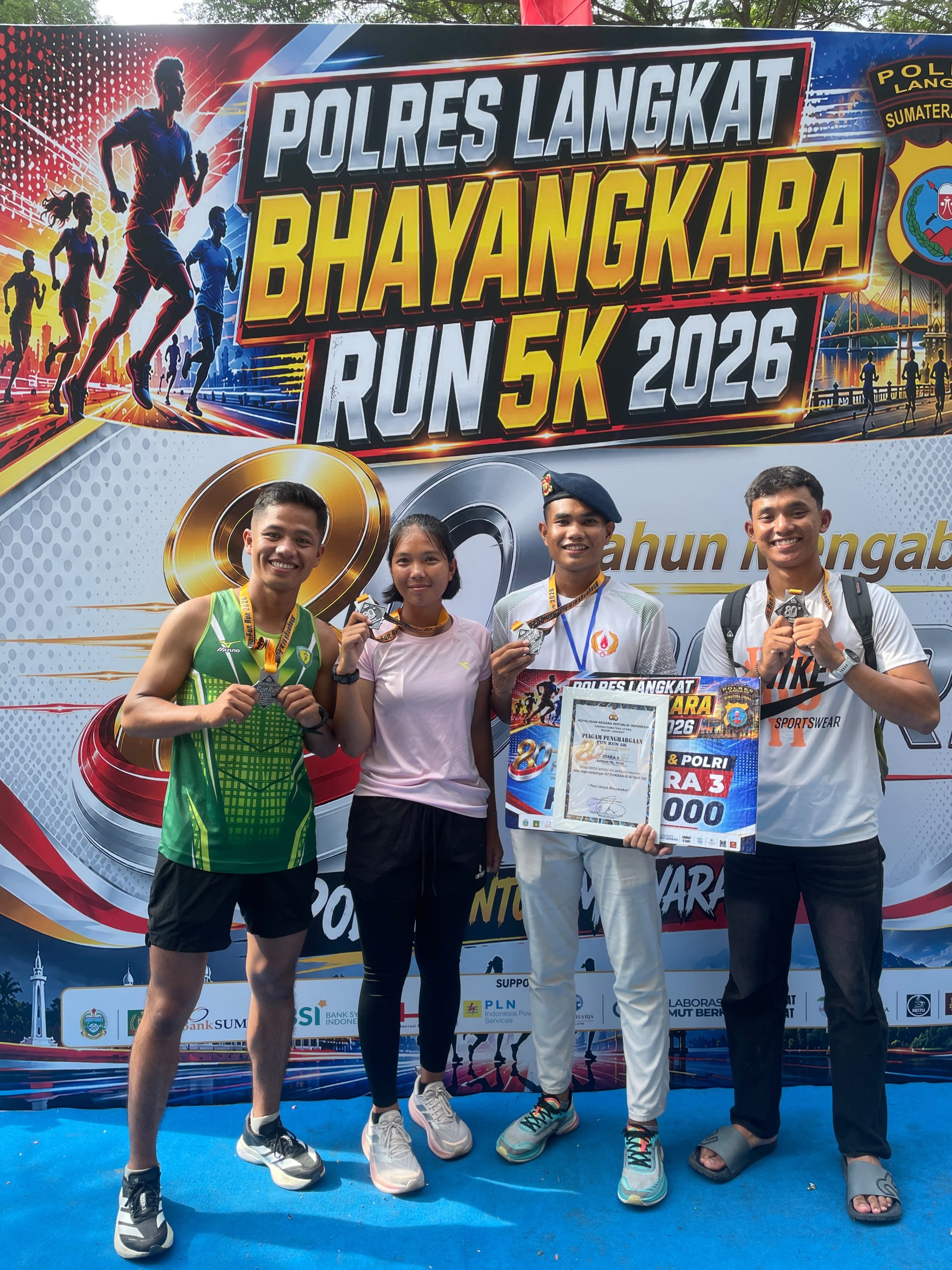 Tim Running Brimob Polda Sumut Bersinar di Kapolres Langkat Run 2026, Bharada Markus Banurea Tembus Podium