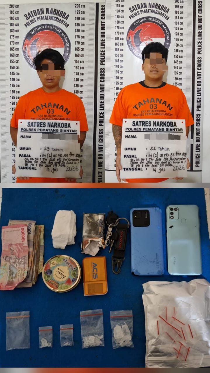 Lempar Bungkus Rokok Saat Digerebek, Dua Pemuda di Pematangsiantar Tak Berkutik; Satresnarkoba Sita 14,75 Gram Sabu