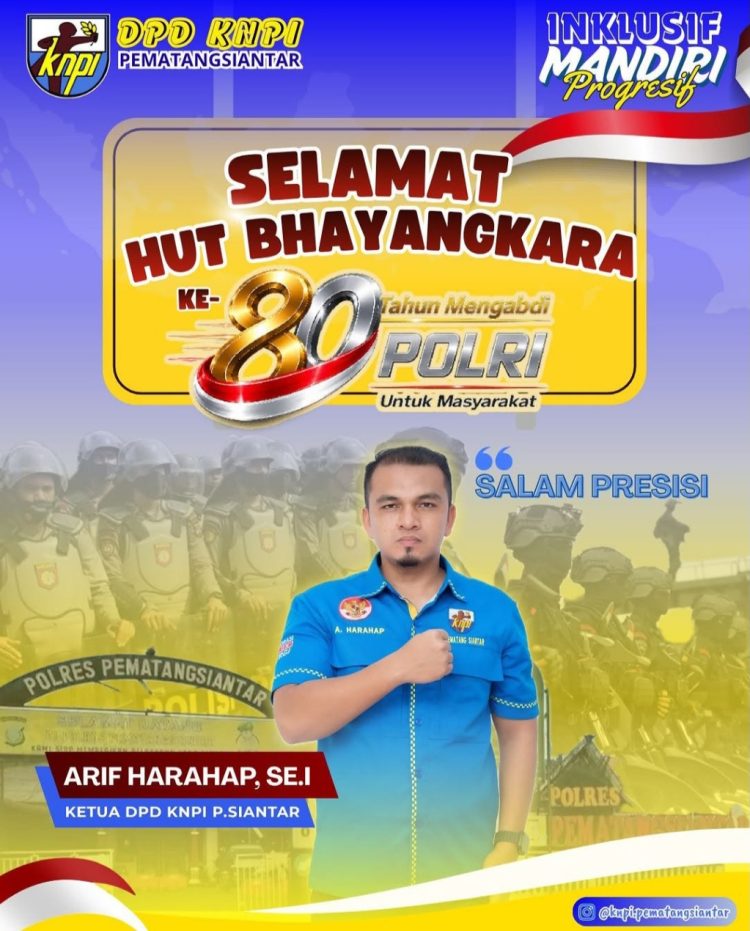 Satu Komando Pemuda Siantar! Ketua KNPI Siantar Arif Harahap Suarakan Apresiasi Emas di HUT Bhayangkara ke-80