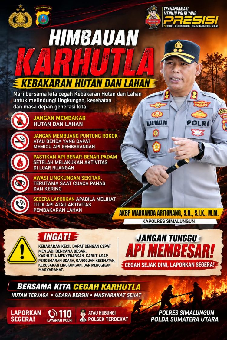 Musim Kering Mengintai, Kapolres Simalungun Tegaskan: Jangan Bakar Lahan, Laporkan Titik Api ke 110