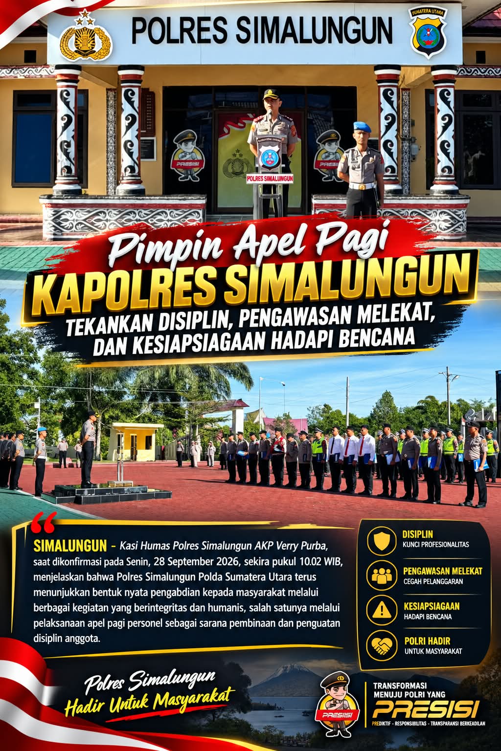 Kapolres Simalungun Hendri Barus Tegaskan Disiplin Anggota, Kesiapsiagaan Bencana hingga Respons Aduan 110