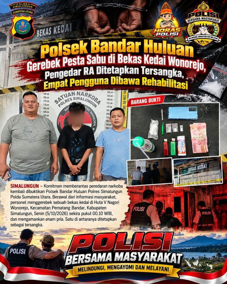 Berawal dari Laporan Warga, Polsek Bandar Huluan Ungkap Pesta Sabu: Satu Tersangka, Empat Pengguna Direhabilitasi