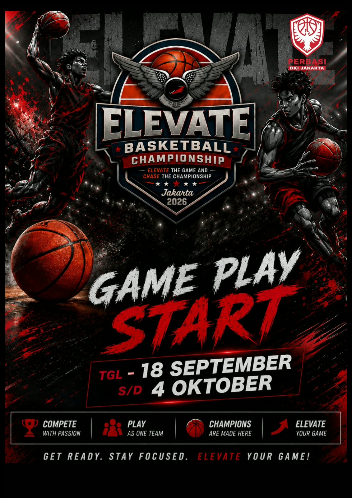 Atlet ELEVATE Basketball Championship dalam aksi
