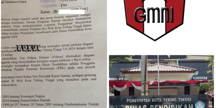GMNI Sumut Laporkan Dugaan Mark-Up Smartboard Rp13 Miliar di Disdik Tebing Tinggi