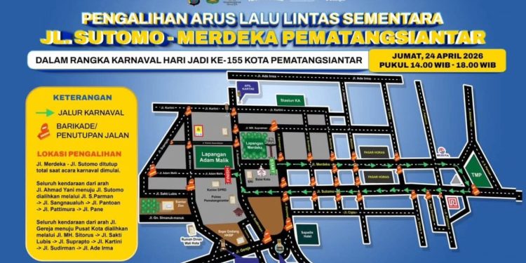 Hari Jumat, Jalan Merdeka–Sutomo Ditutup Sementara untuk Karnaval HUT ke-155 Pematangsiantar