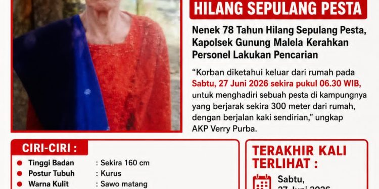 Nenek 78 Tahun Hilang Usai Hadiri Pesta, Polisi Kerahkan Personel dan Minta Bantuan Warga