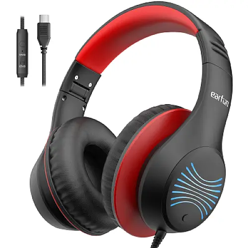 EarFun K3 Kids Headphone – Portable Headphone Headset Anak dengan Microphone, Kabel USB C, & LED